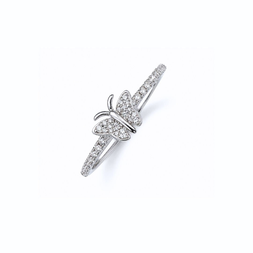 Butterfly Pave Silver Stacking Ring