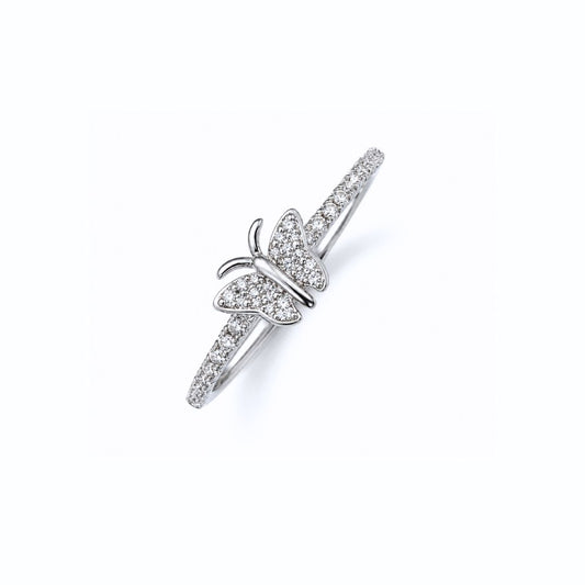 Butterfly Pave Silver Stacking Ring