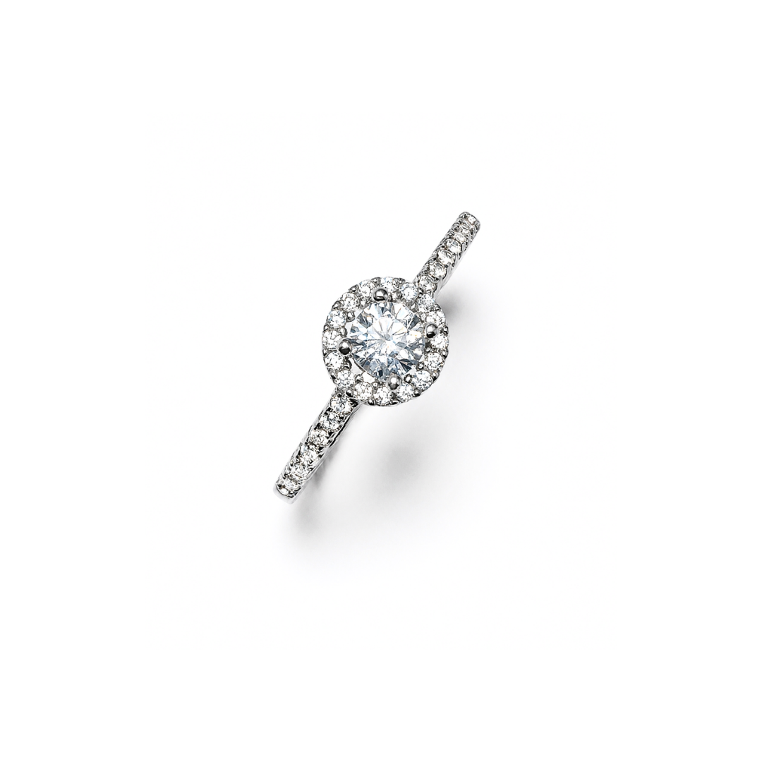 Round Halo Silver Engagement Ring