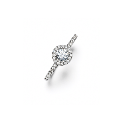 Round Halo Silver Engagement Ring