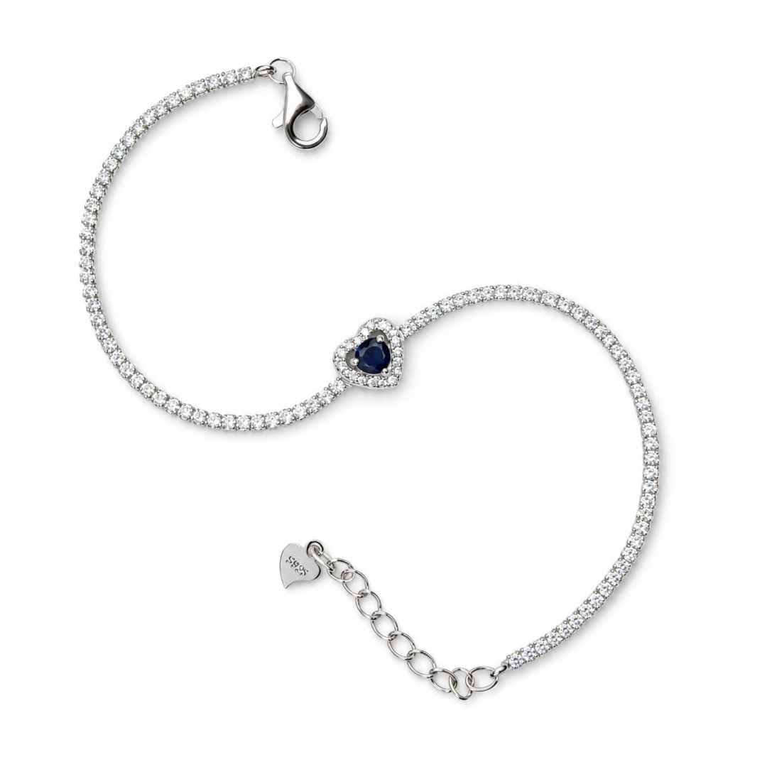 Blue Heart 925 Silver Tennis Bracelet