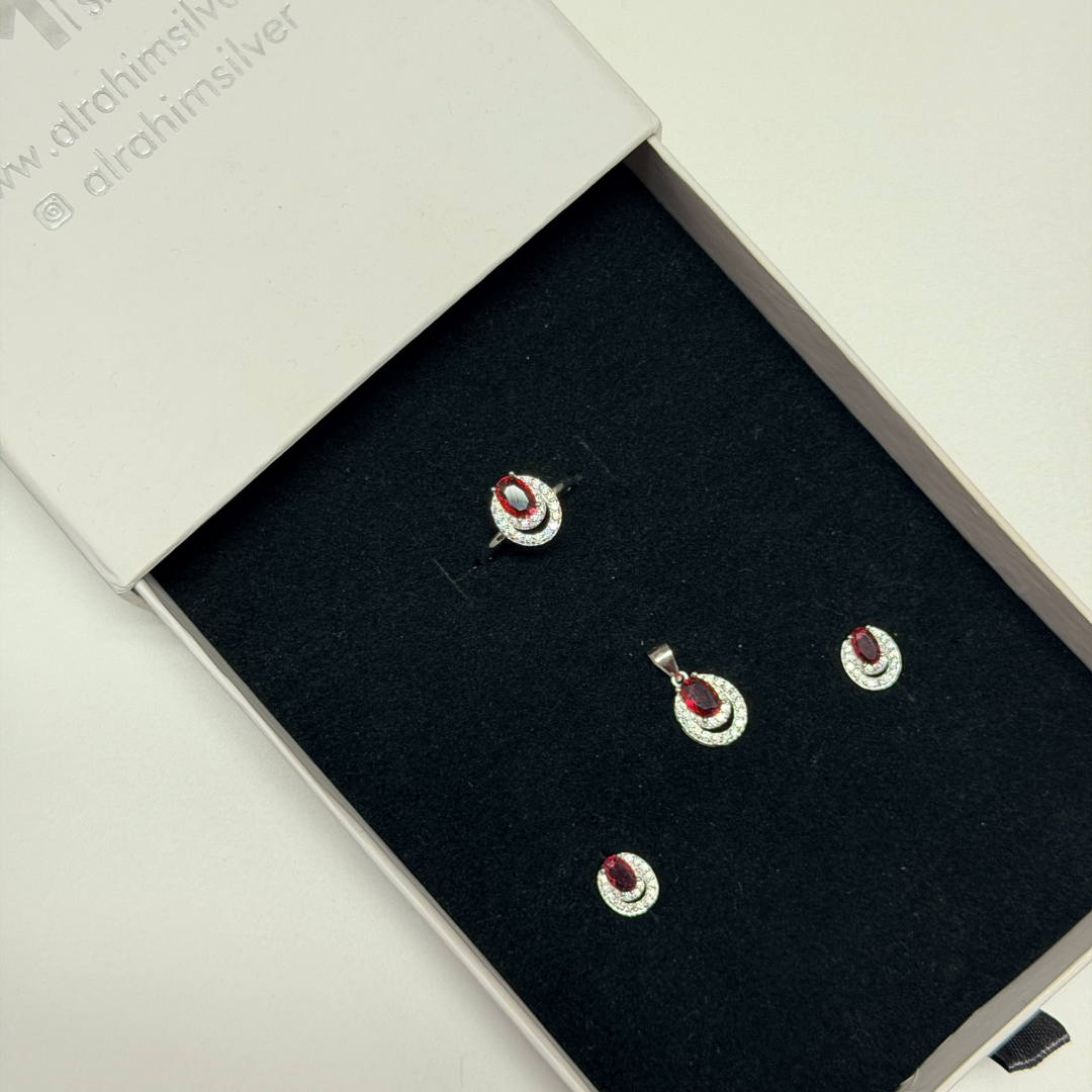 Oval Stone Silver Pendant Set