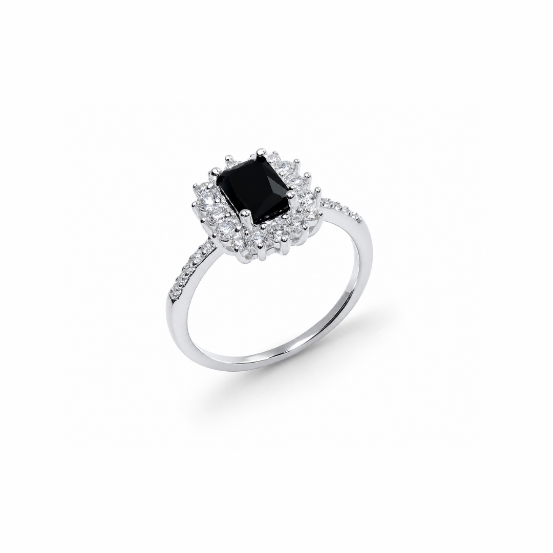 Emerald-Cut Stone Silver Ring