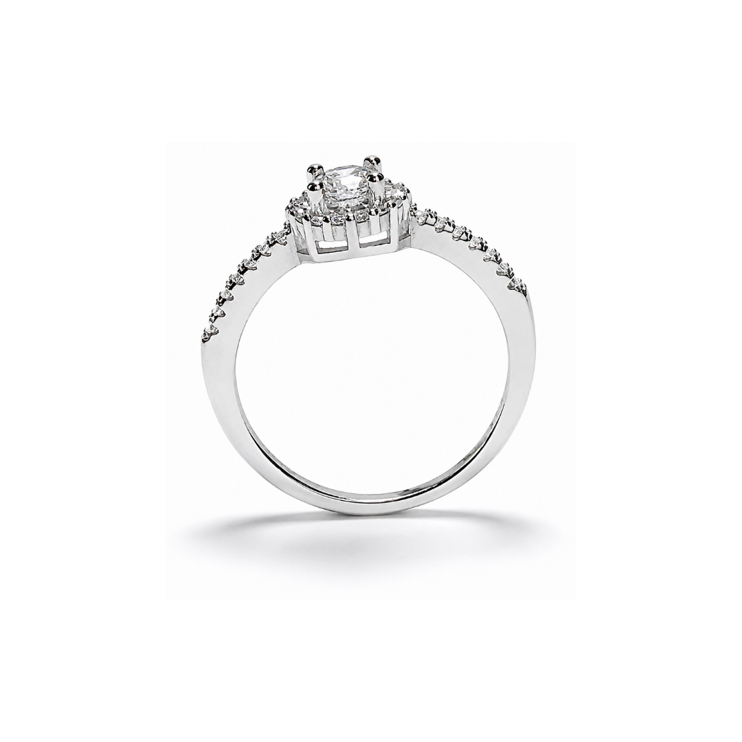 Round Halo Silver Engagement Ring
