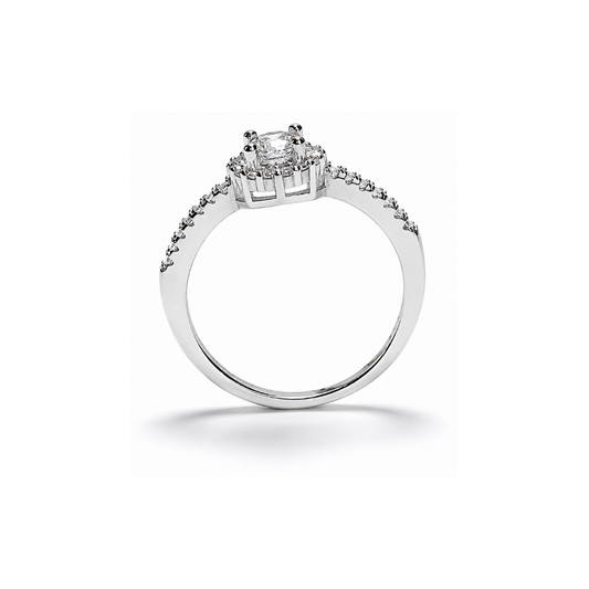 Round Halo Silver Engagement Ring