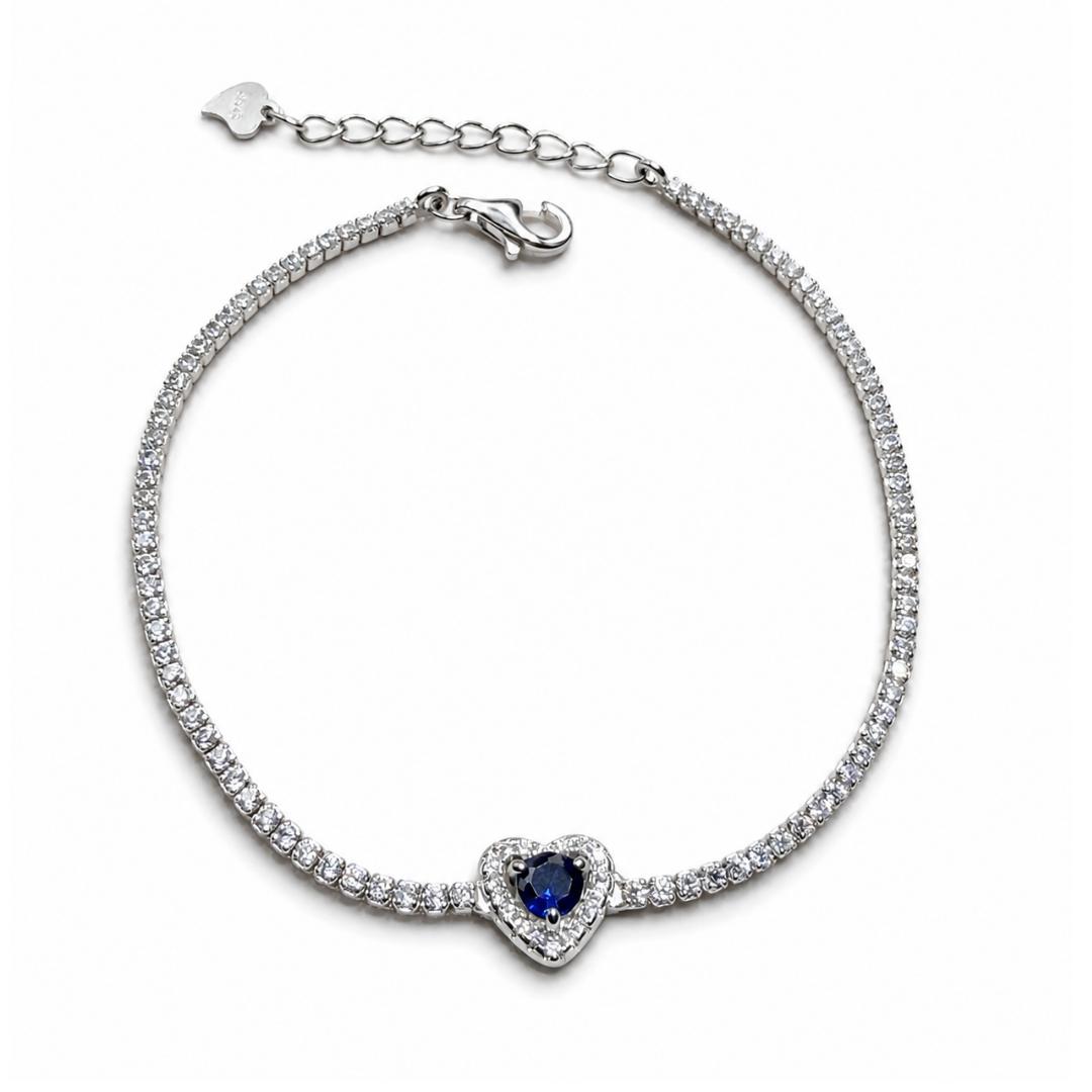 Blue Heart 925 Silver Tennis Bracelet