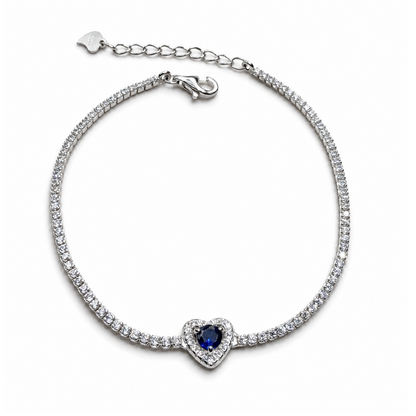Blue Heart 925 Silver Tennis Bracelet