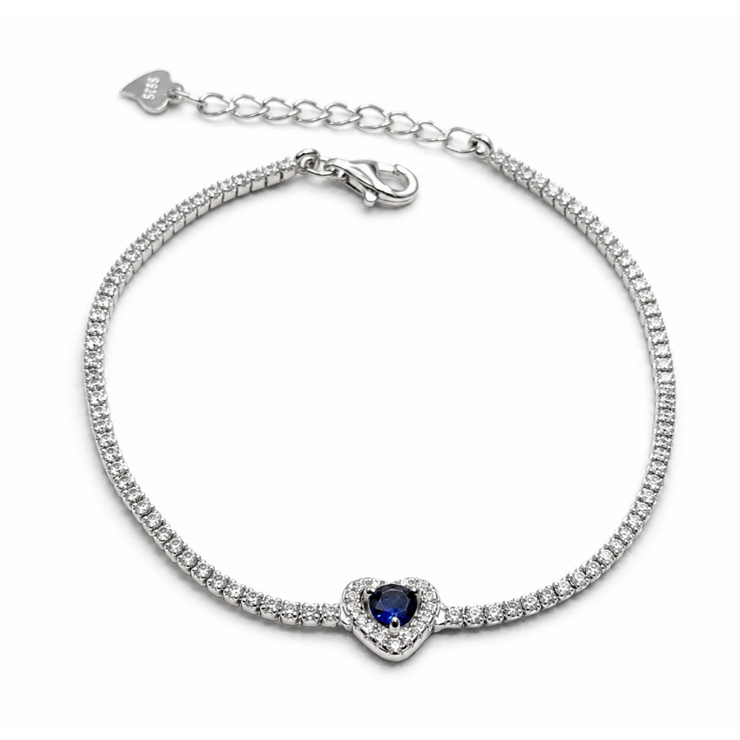 Blue Heart 925 Silver Tennis Bracelet