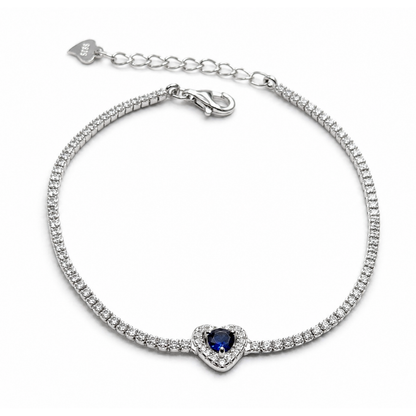 Blue Heart 925 Silver Tennis Bracelet