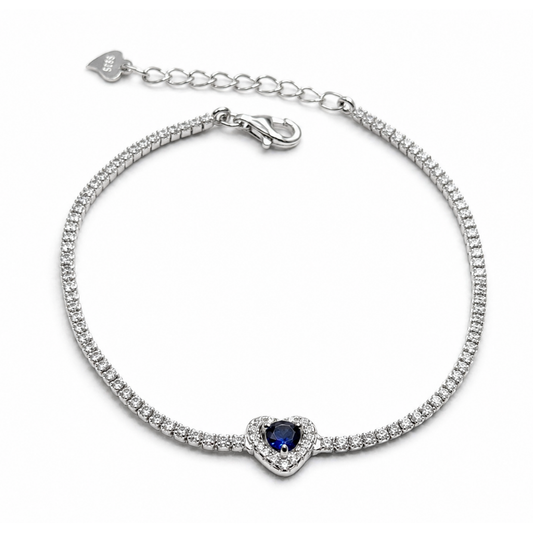 Blue Heart 925 Silver Tennis Bracelet