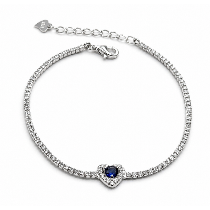 Blue Heart 925 Silver Tennis Bracelet