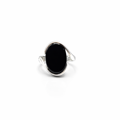 Oval Black Stone Silver Ring