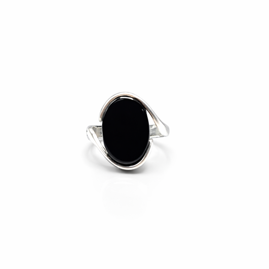 Oval Black Stone Silver Ring