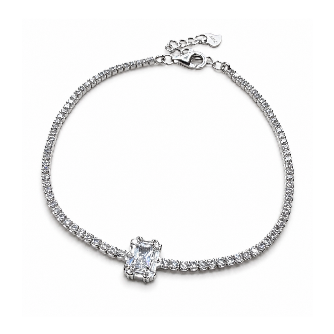 Emerald-Cut 925 Silver Tennis Bracelet