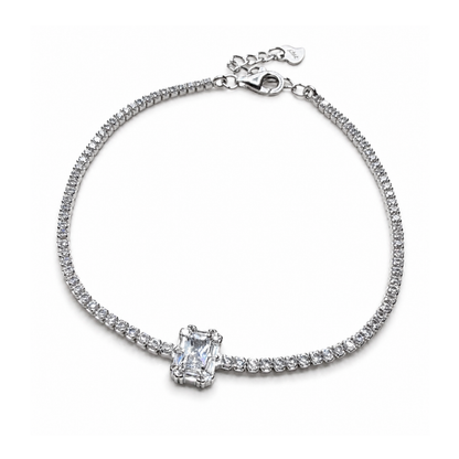 Emerald-Cut 925 Silver Tennis Bracelet