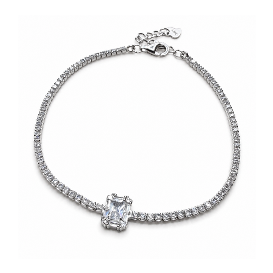 Emerald-Cut 925 Silver Tennis Bracelet