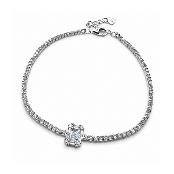 Emerald-Cut 925 Silver Tennis Bracelet
