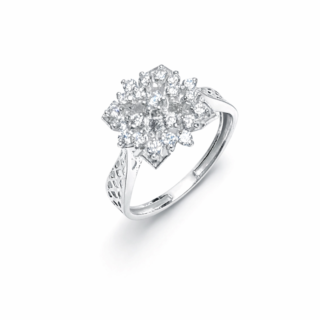 Floral Square Cluster Silver Ring
