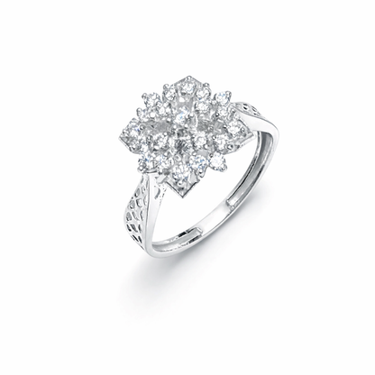 Floral Square Cluster Silver Ring