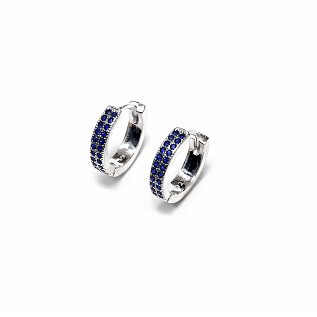 Blue Double Line Huggie Hoops