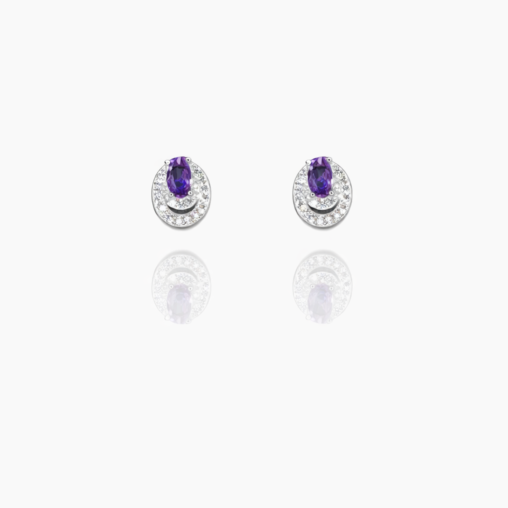Oval Stone Silver Eartops