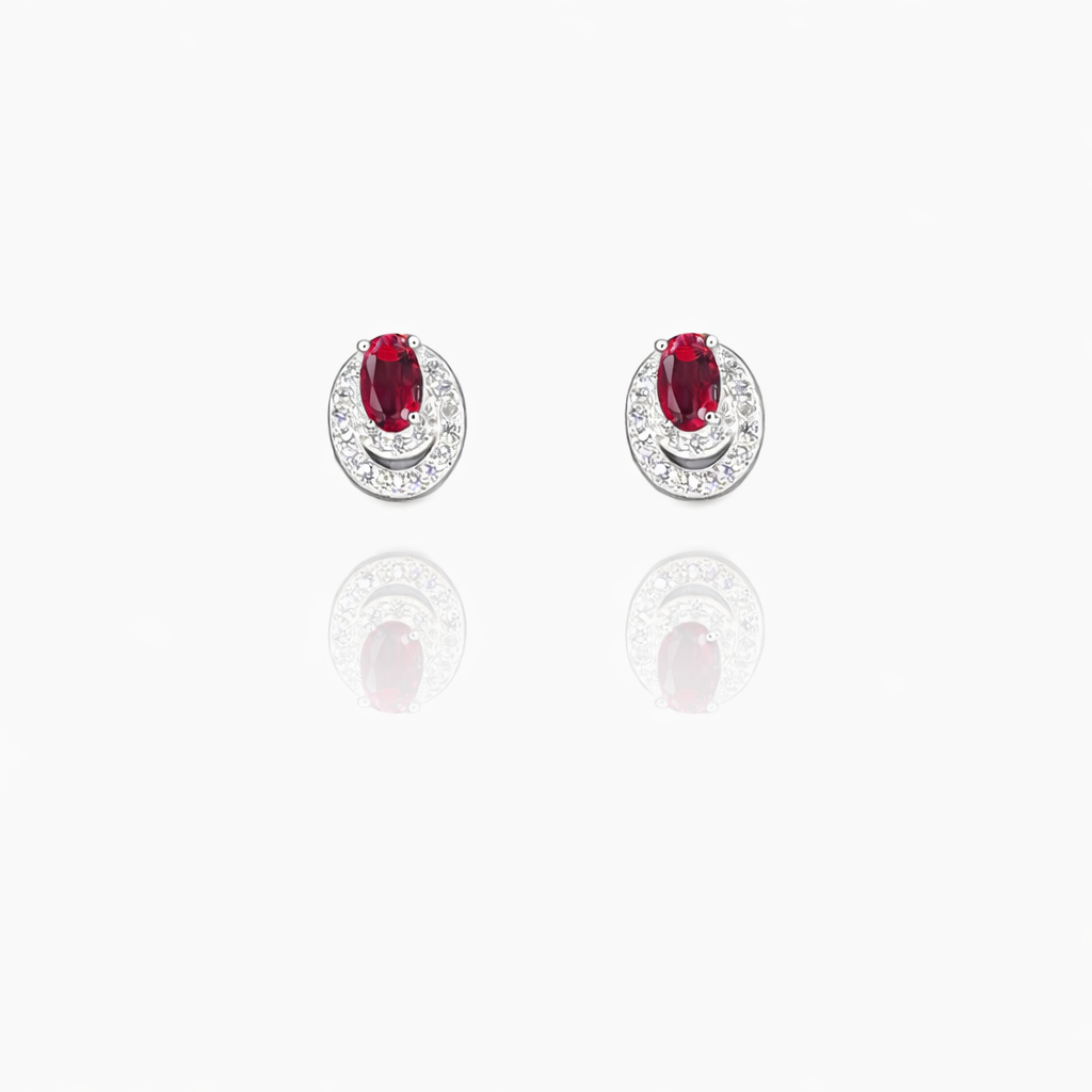 Oval Stone Silver Eartops
