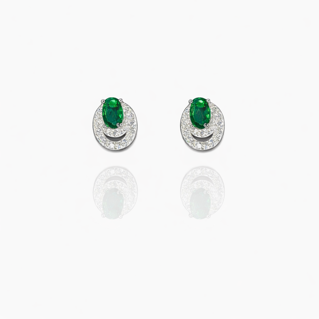 Oval Stone Silver Eartops