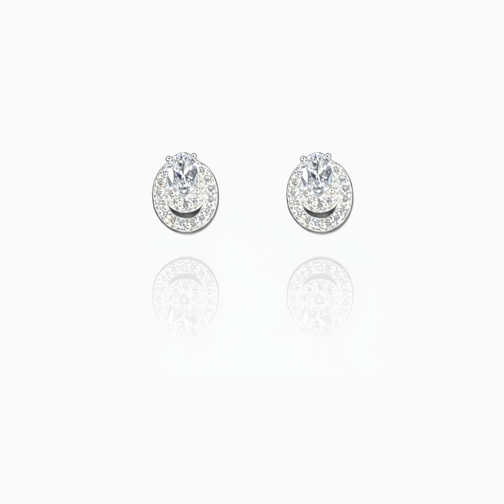 Oval Stone Silver Eartops