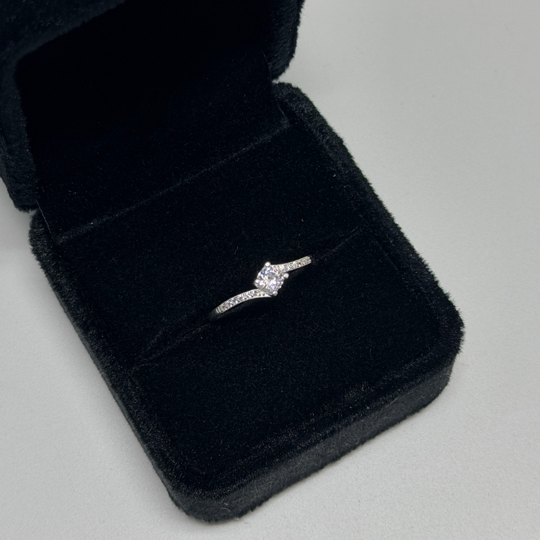 Swirl Solitaire Silver Ring