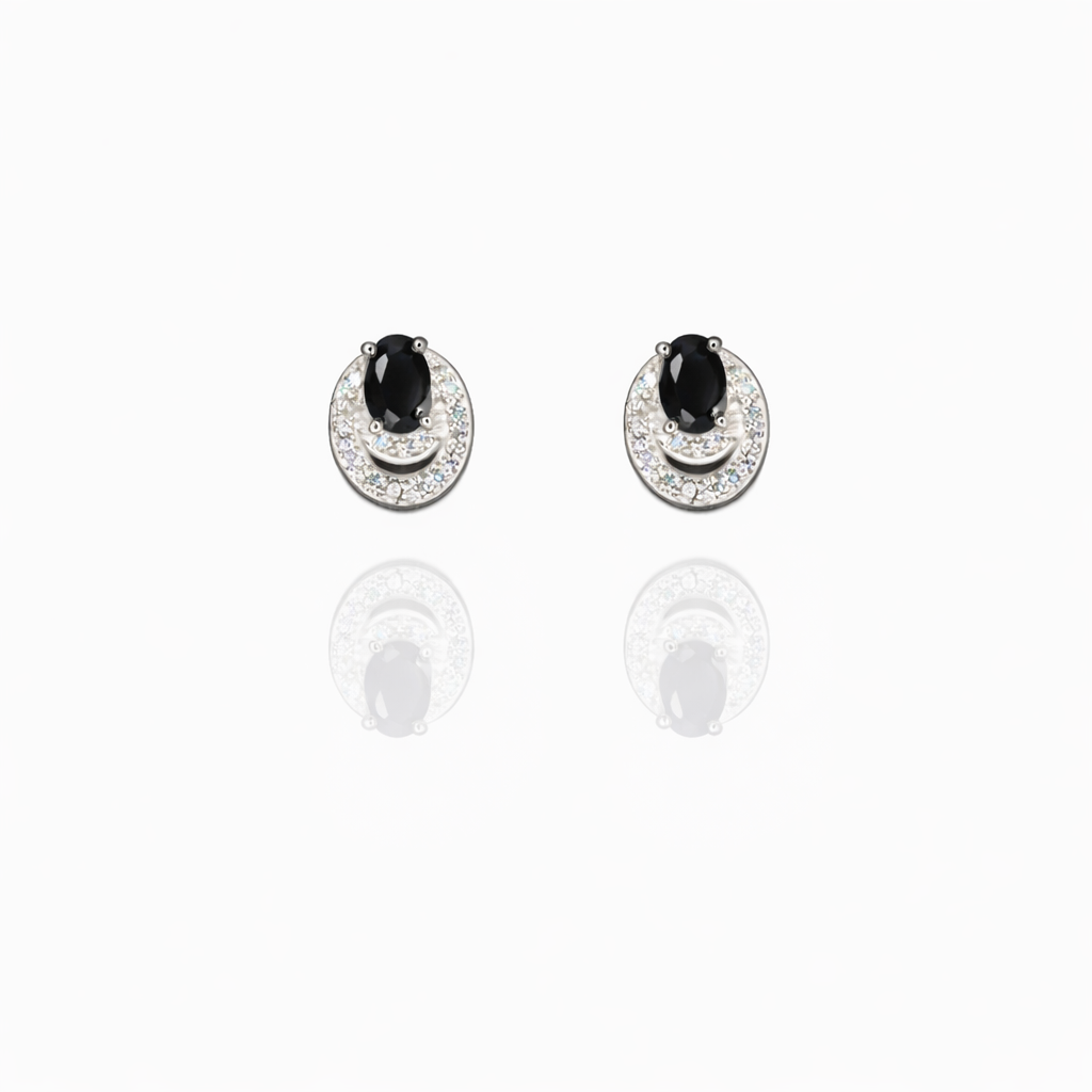 Oval Stone Silver Eartops