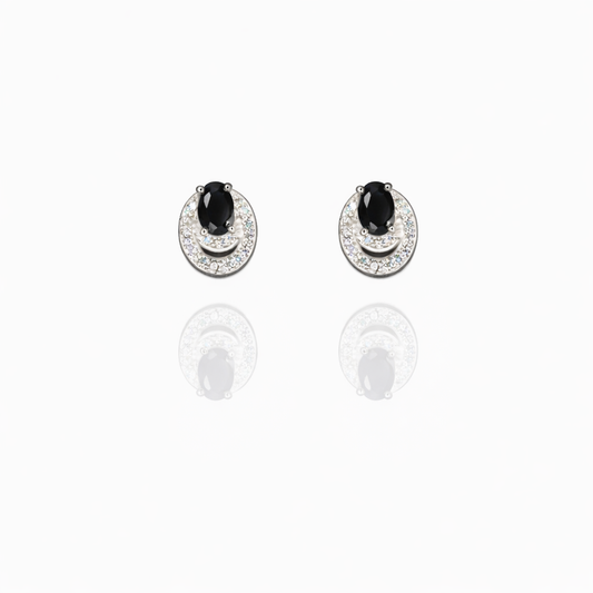 Oval Stone Silver Eartops