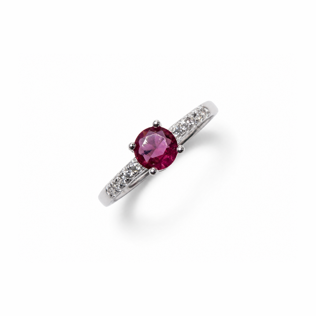 One Stone Round Cut Silver Band
