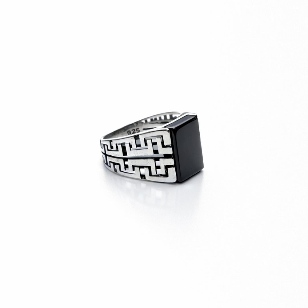 Geometric Black Stone Ring