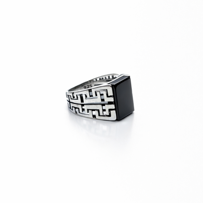 Geometric Black Stone Ring