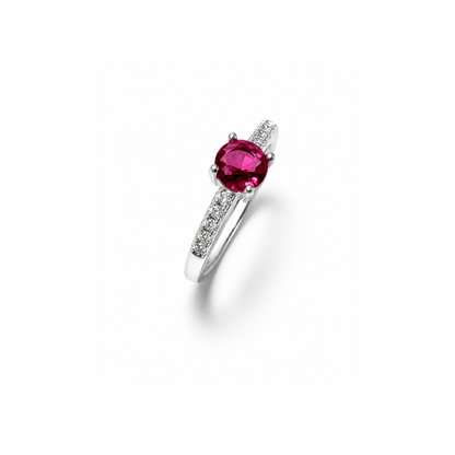 One Stone Round Cut Silver Band
