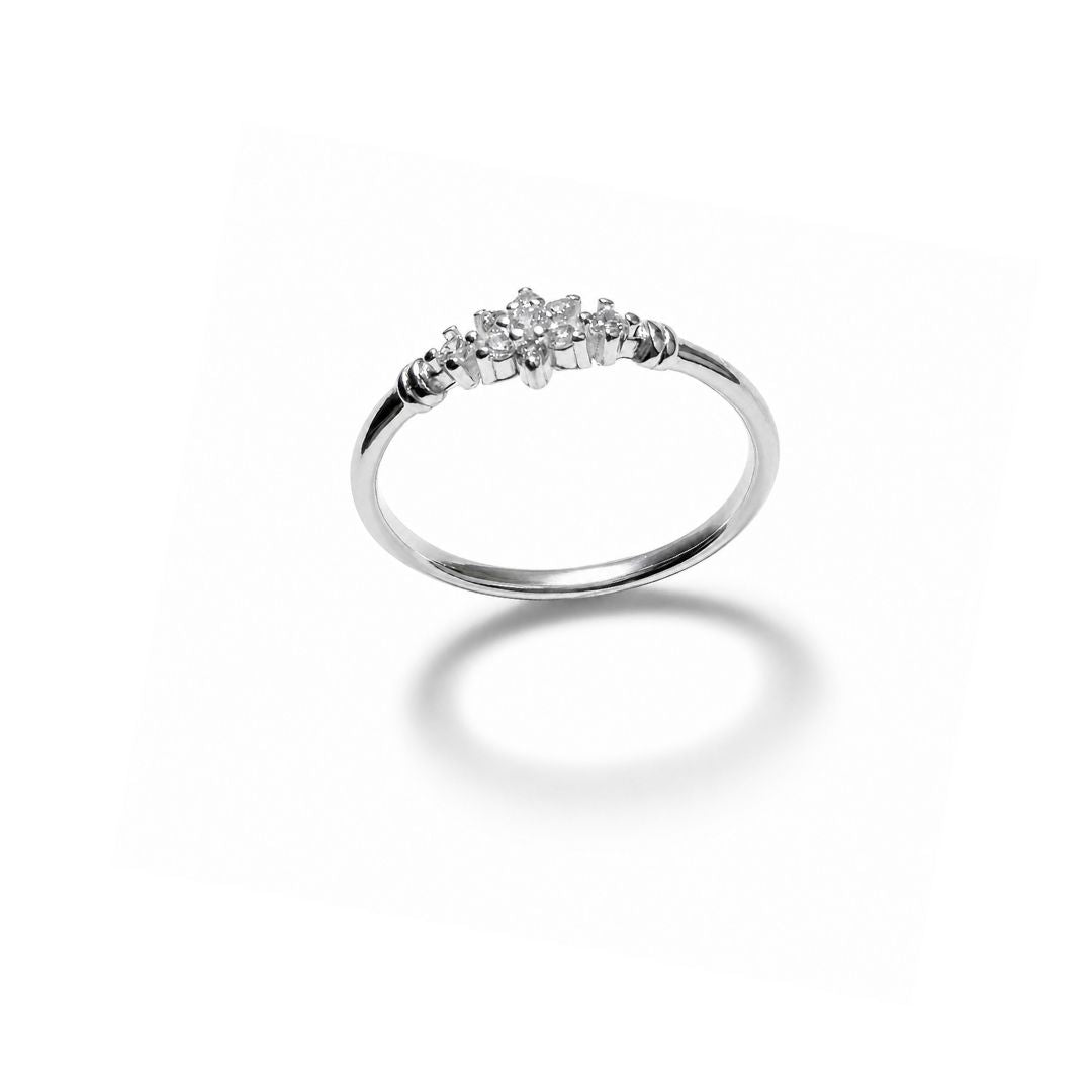 Floral Pave Silver Stacking Ring