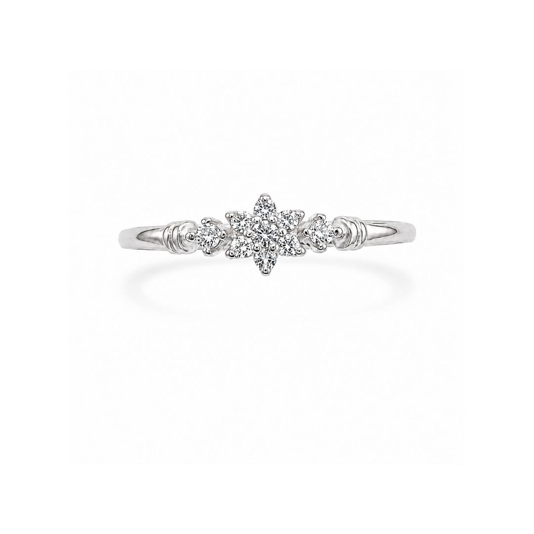 Floral Pave Silver Stacking Ring