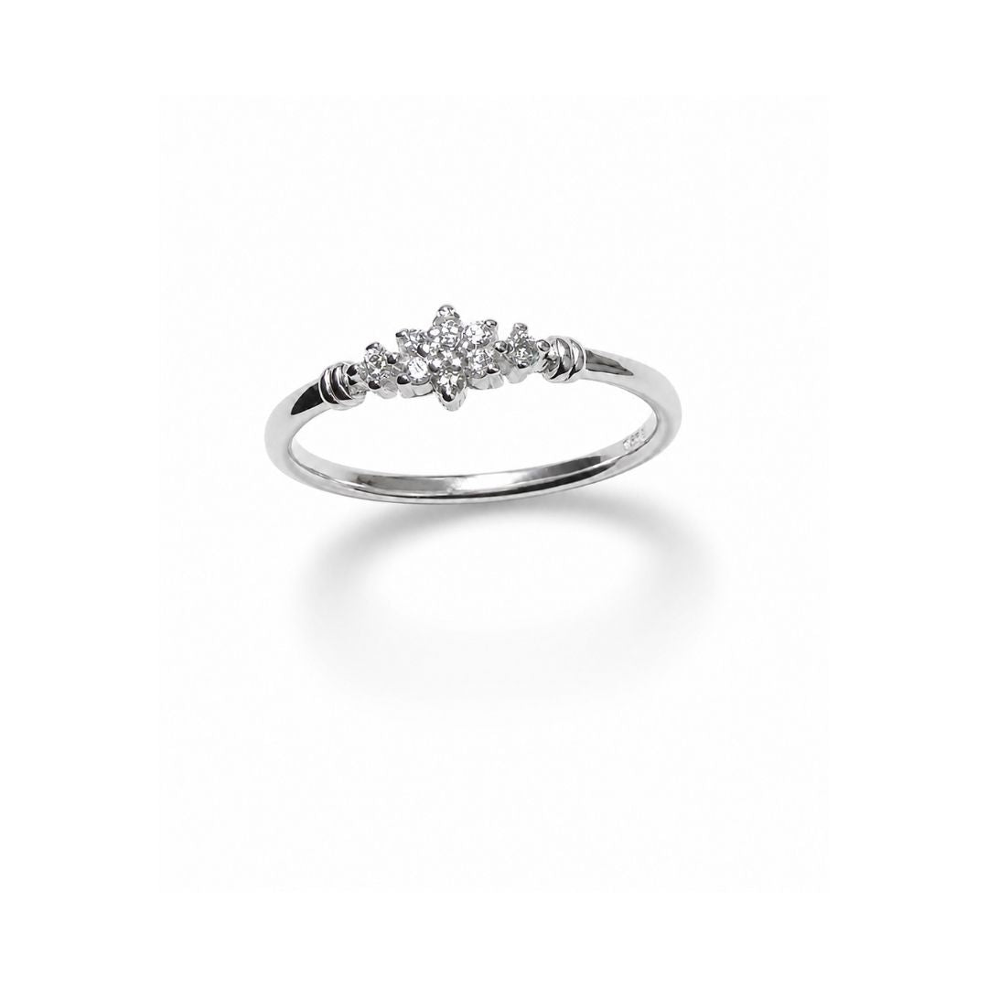 Floral Pave Silver Stacking Ring