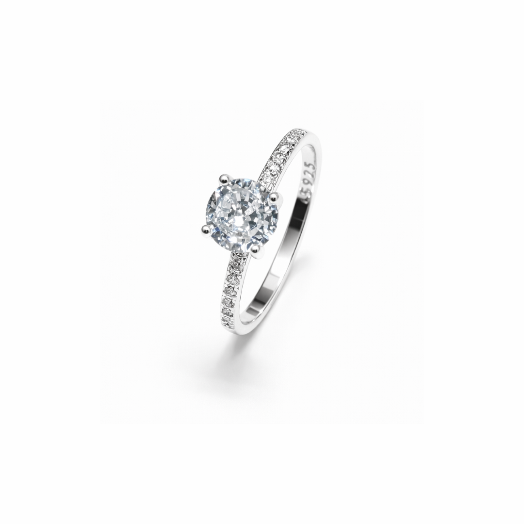 Round Cut Solitaire Silver Ring