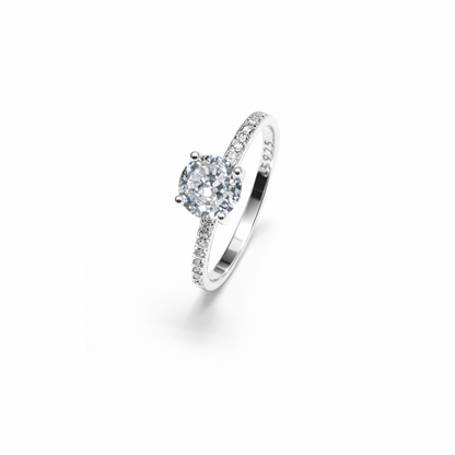 Round Cut Solitaire Silver Ring