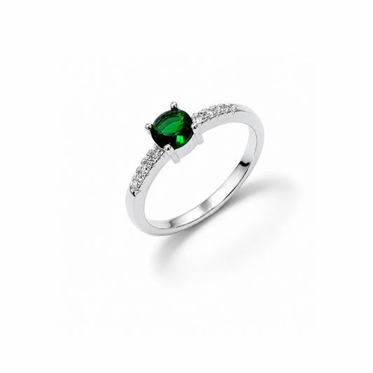 One Stone Round Cut Silver Band