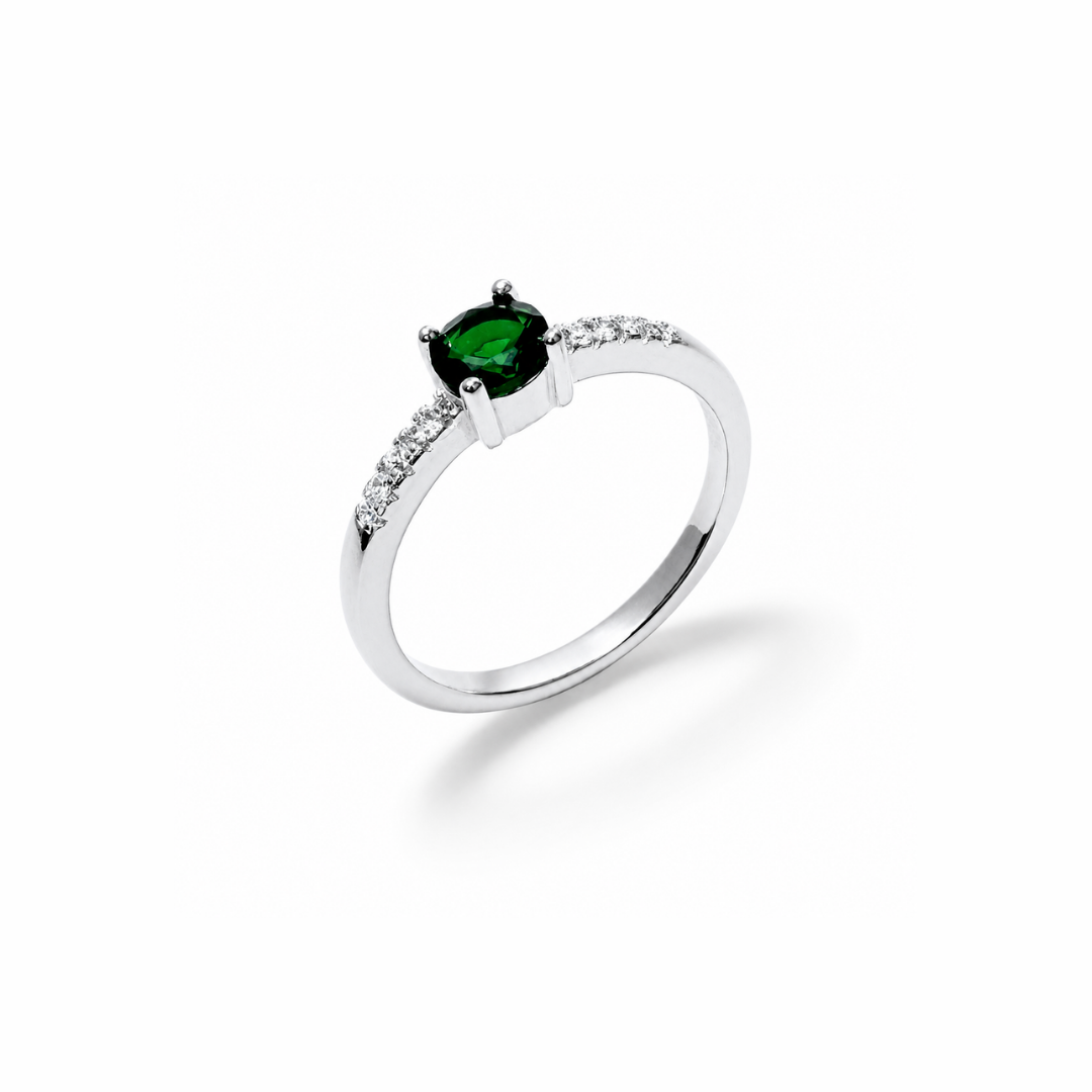 One Stone Round Cut Silver Band
