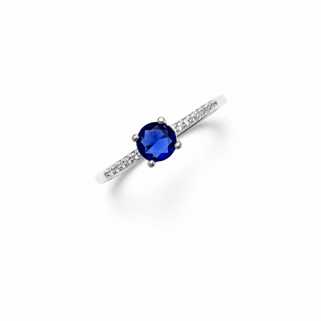 One Stone Round Cut Silver Band