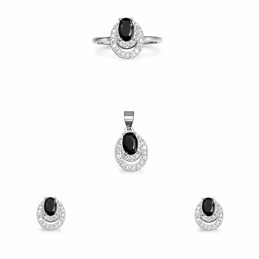 Oval Stone Silver Pendant Set