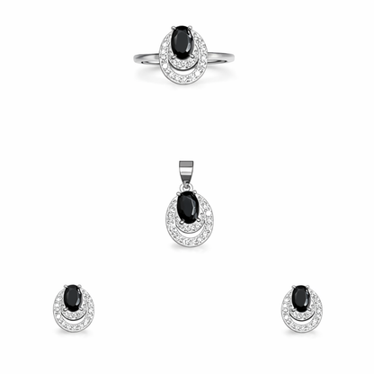Oval Stone Silver Pendant Set
