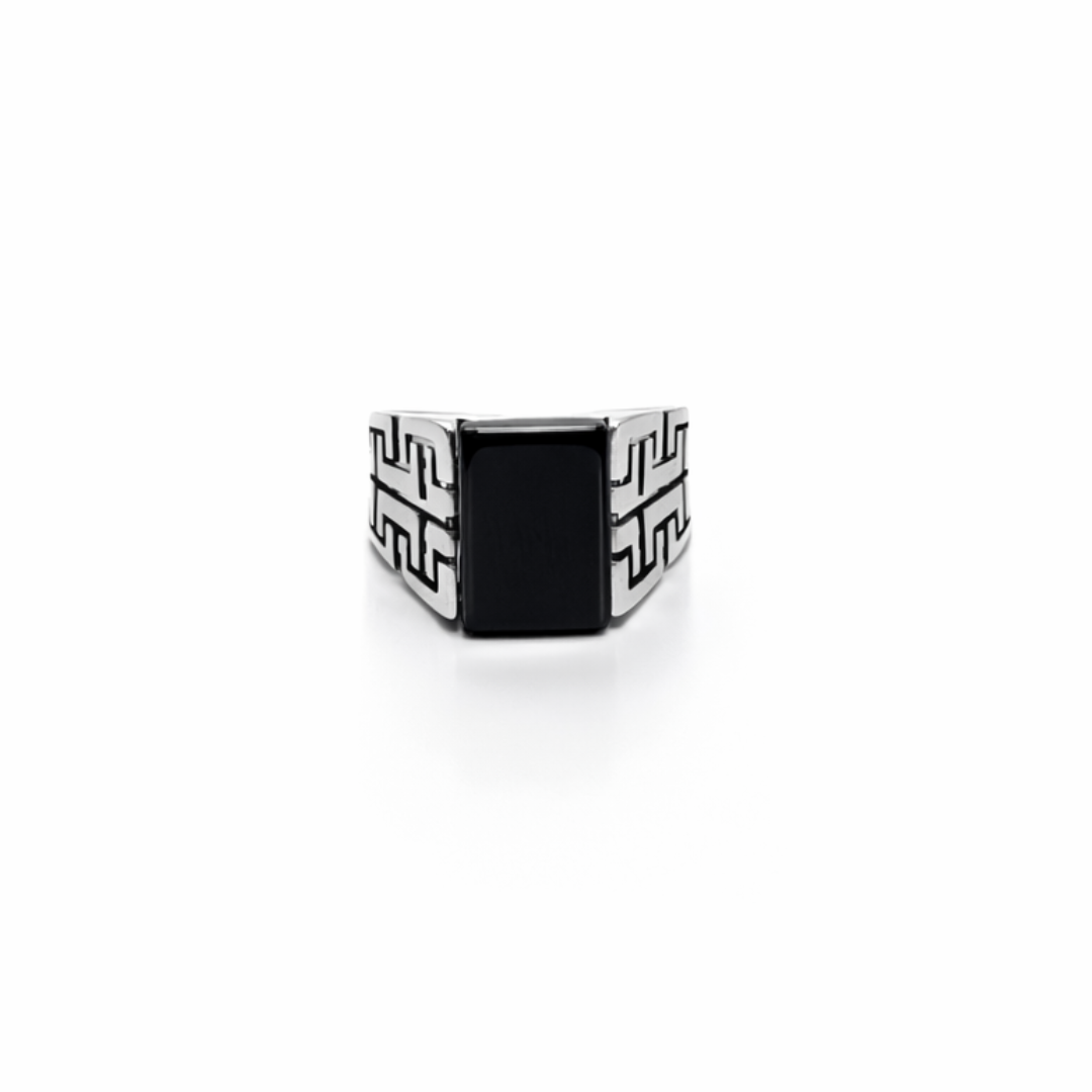Geometric Black Stone Ring