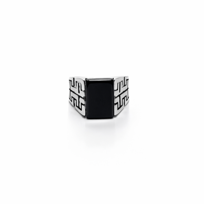 Geometric Black Stone Ring