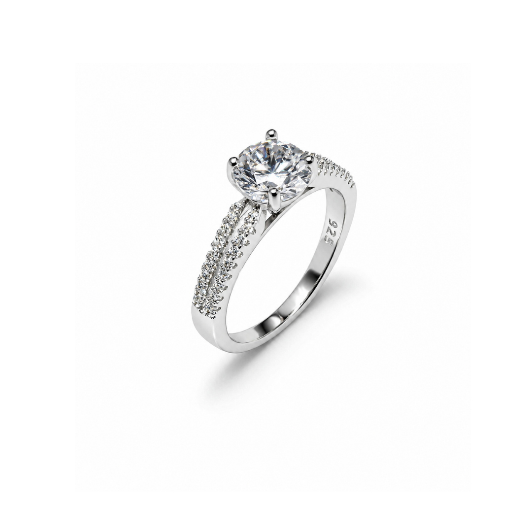 Hayes Split Hidden Halo Engagement Silver Ring