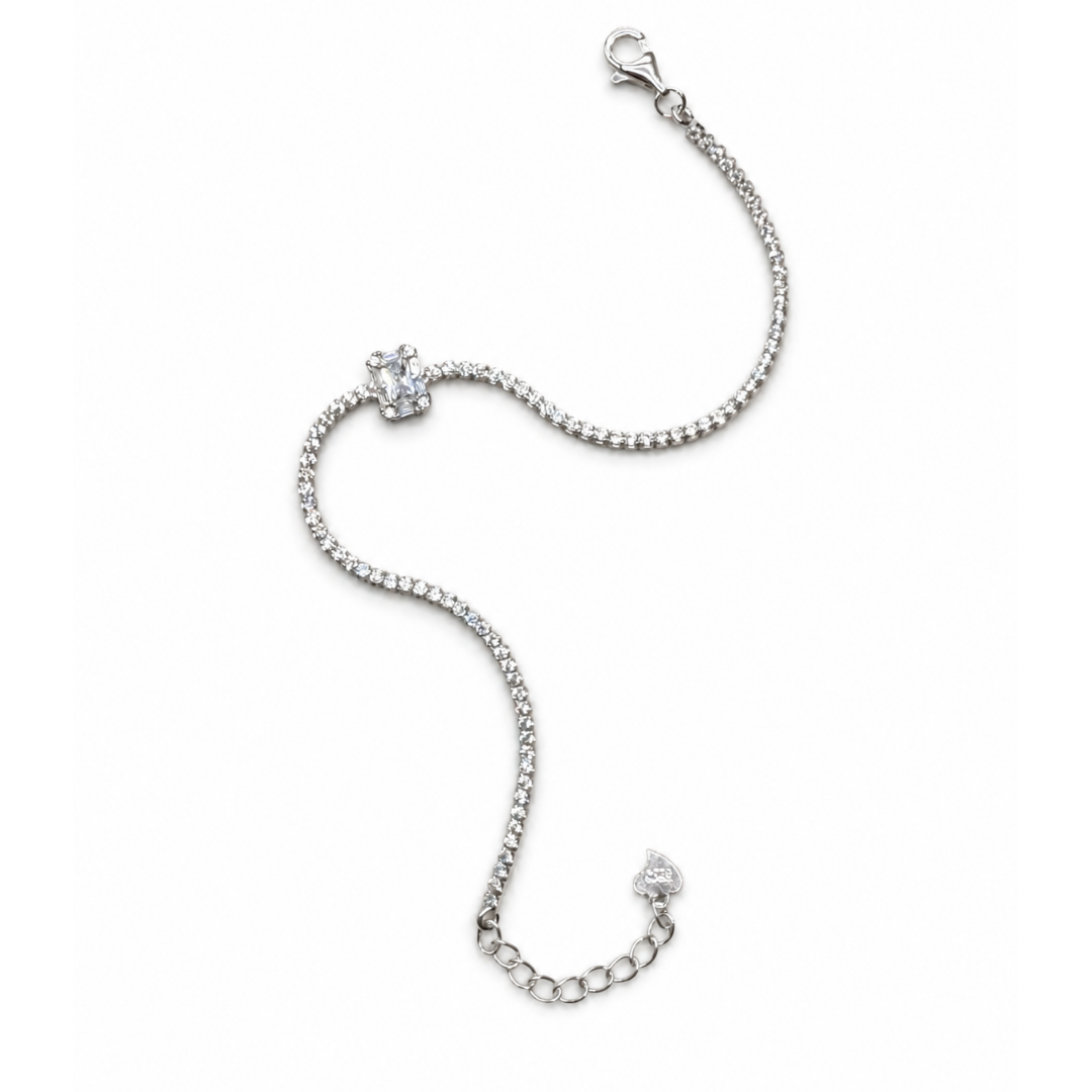 Emerald-Cut 925 Silver Tennis Bracelet