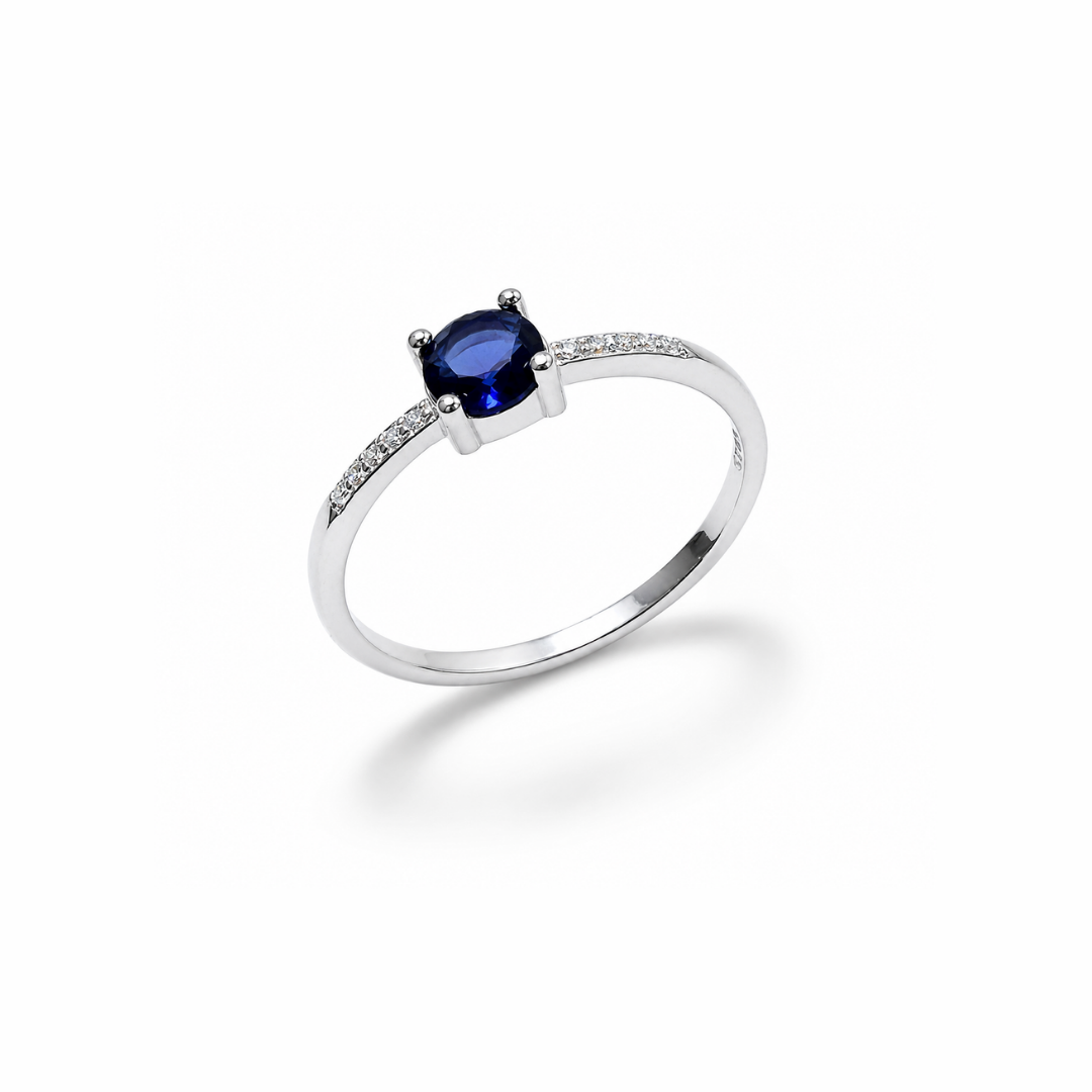 One Stone Round Cut Silver Band